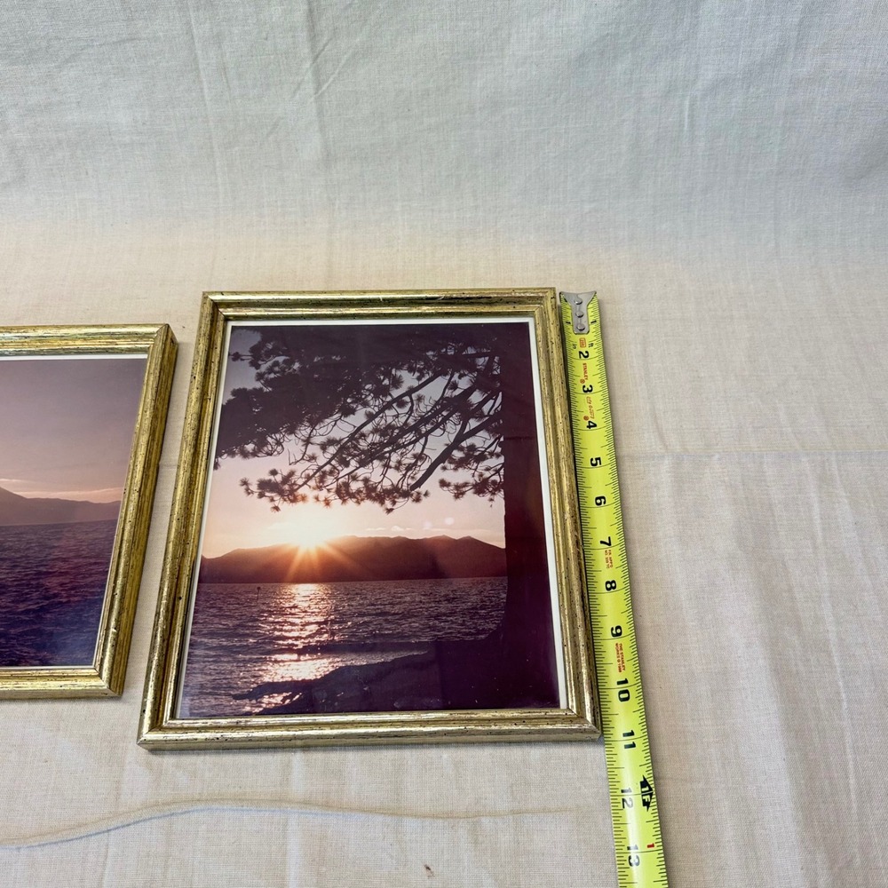 Vintage Framed‎ Sunset Photography Pair Gold Tone Frames Wall Decor 1980s - Picture 5 of 11